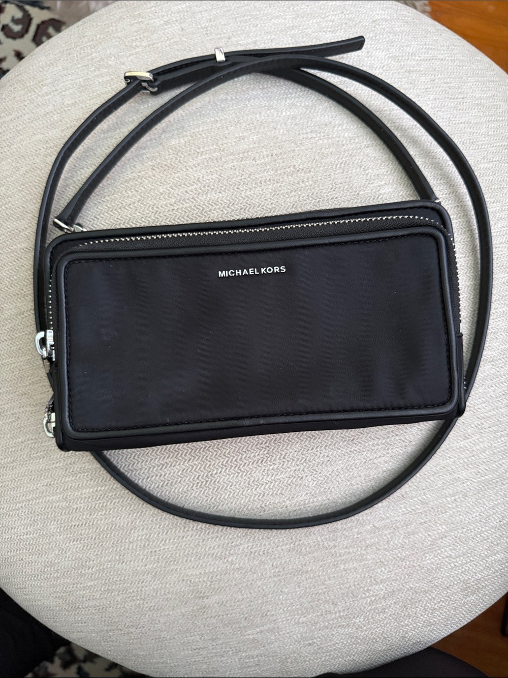 Michael Kors Black Slim Crossbody Wallet with Silver Hardware